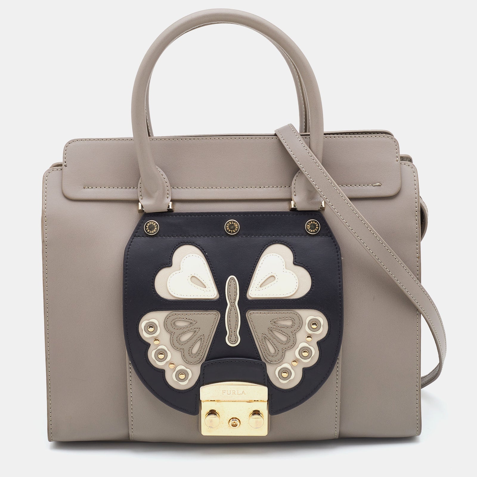 Furla Taupe/Black Leather Metropolis Magia Tote