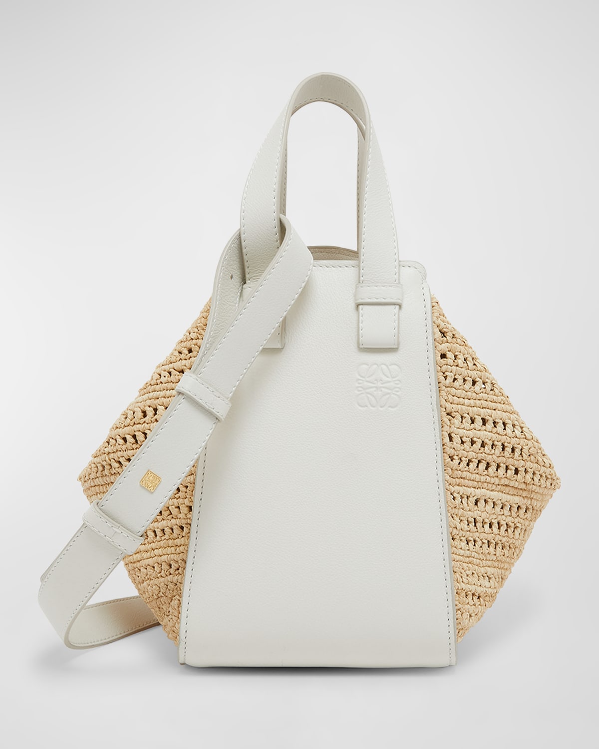 Loewe x Paula's Ibiza Hammock Compact Top-Handle Bag in Raffia with Leather Handles