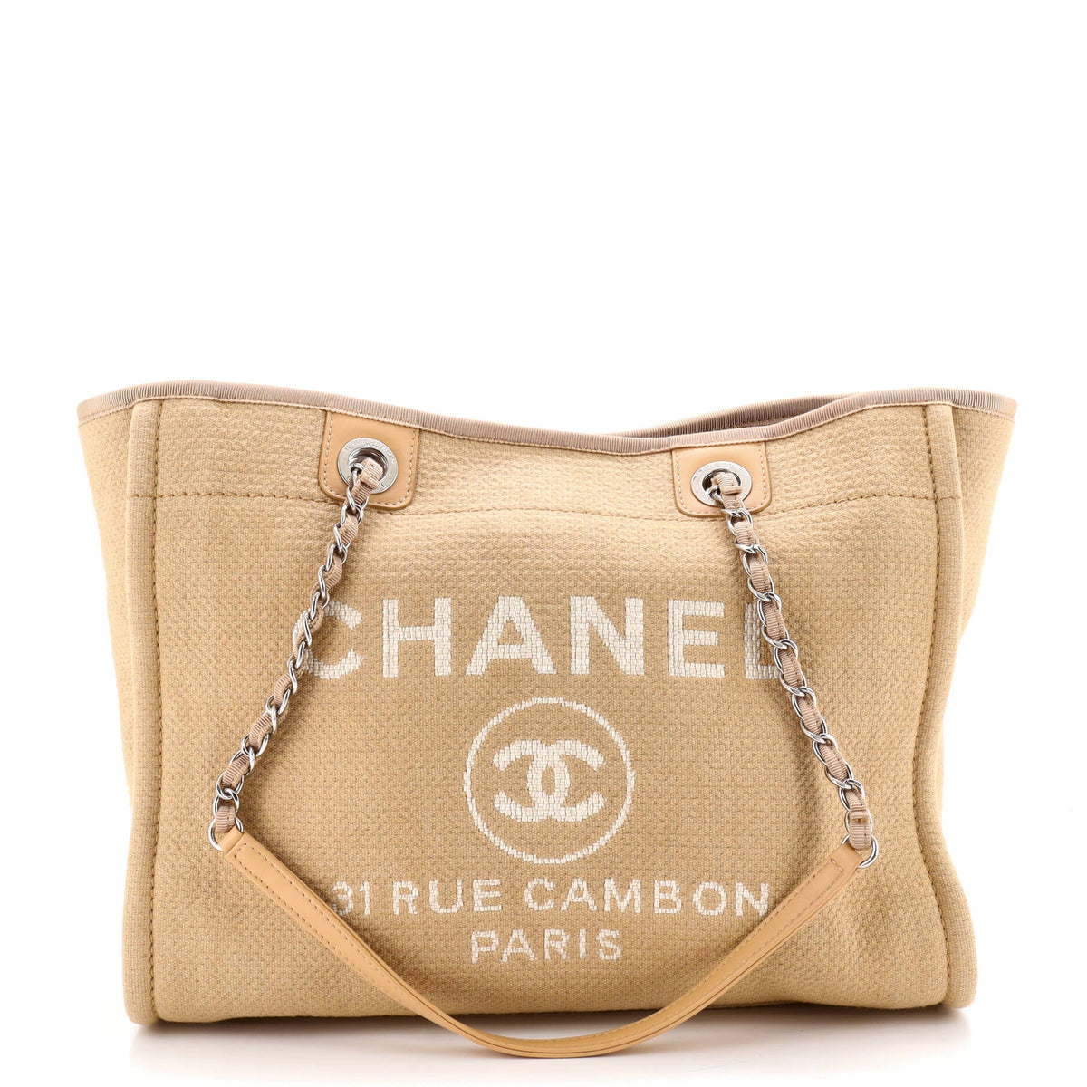 Chanel CHANEL Deauville NM Chain Handle Tote Mixed Fibers Small