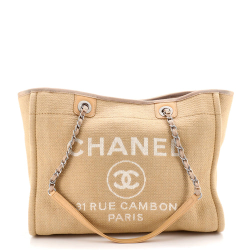 CHANEL Deauville NM Chain Handle Tote Mixed Fibers Small