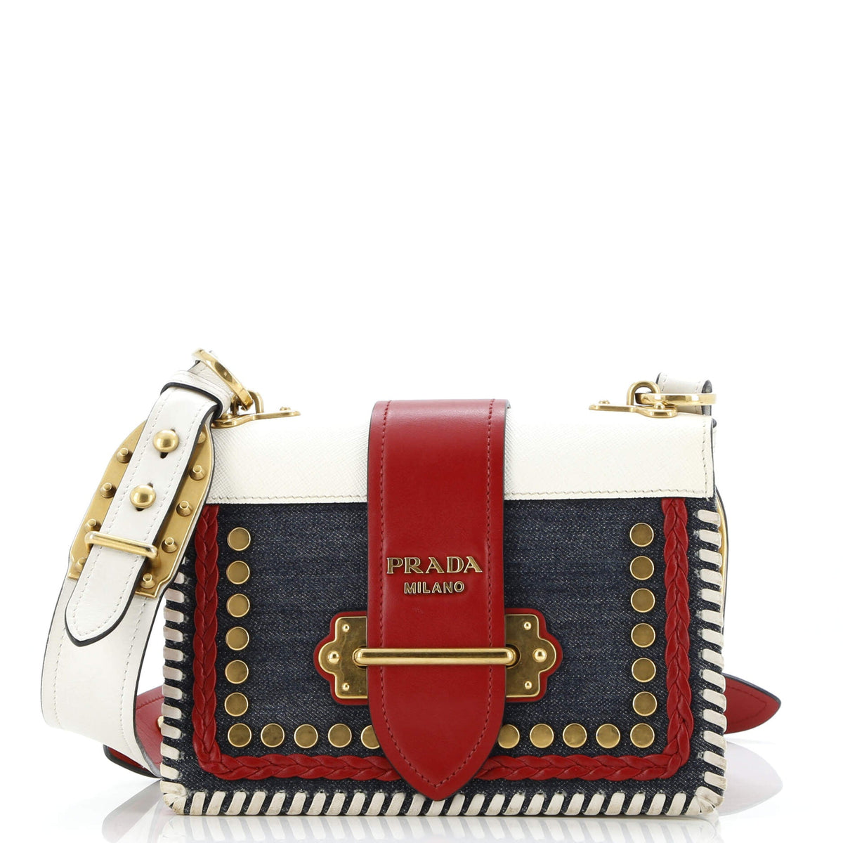 Prada PRADA Cahier Crossbody Bag Embellished Denim and Leather Small
