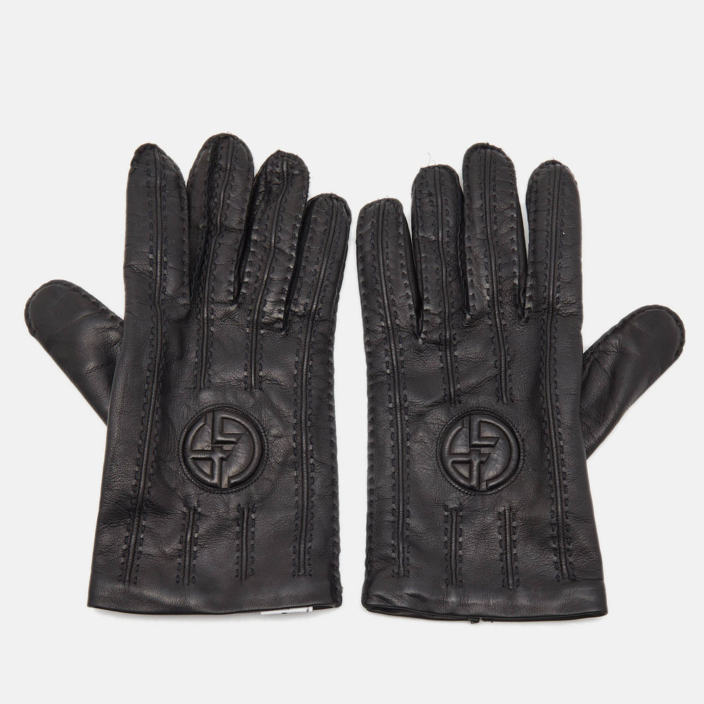 Gants en cuir noir avec détails cousus L