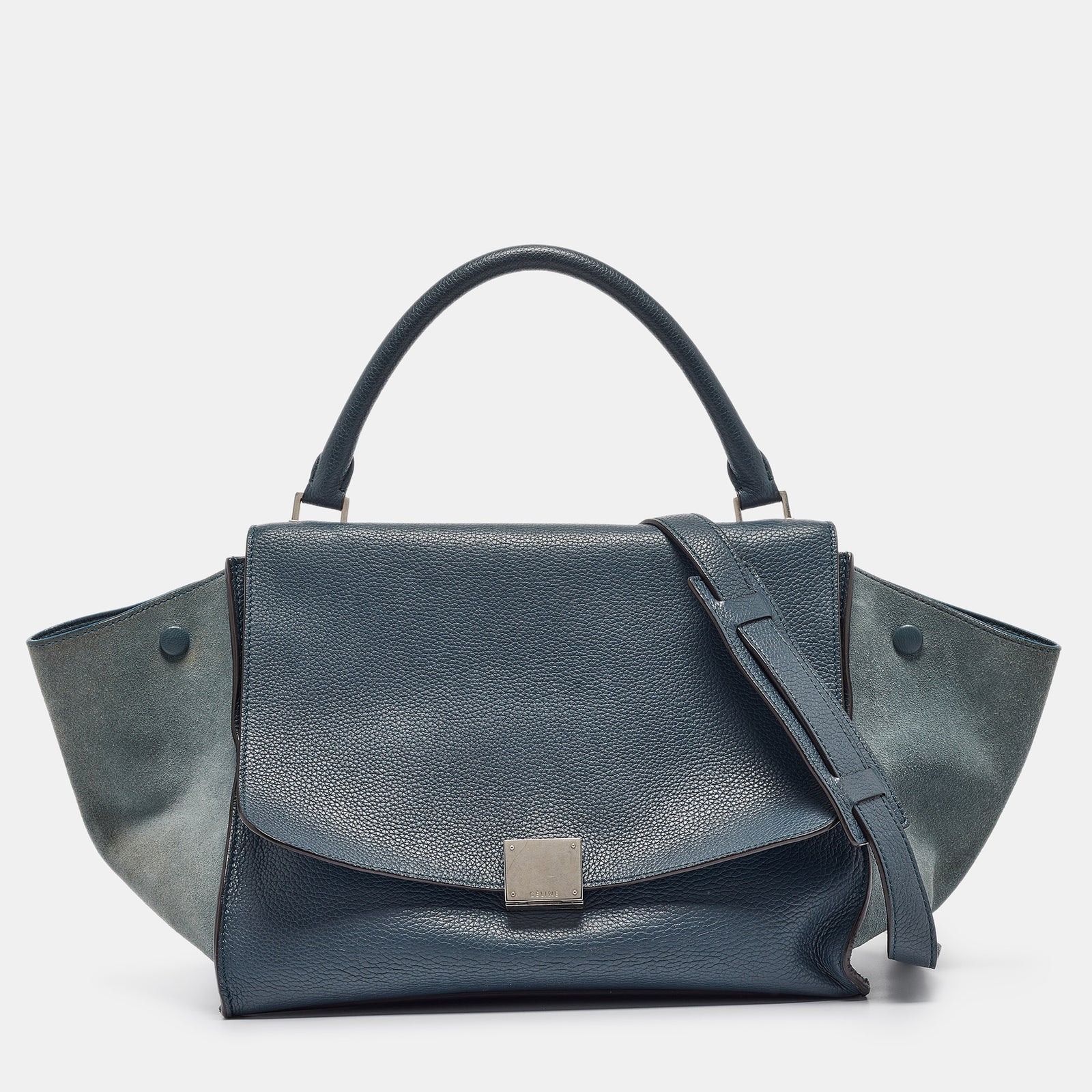 Celine Two Tone Blue Leather and Suede Medium Trapeze Bag