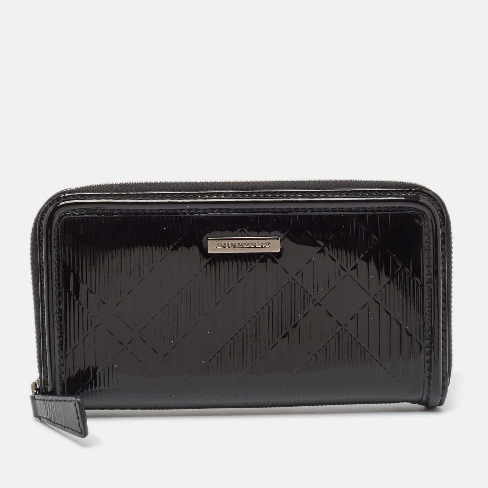 Burberry Black House Check Embossed Patent Leather Zip Continental Wallet