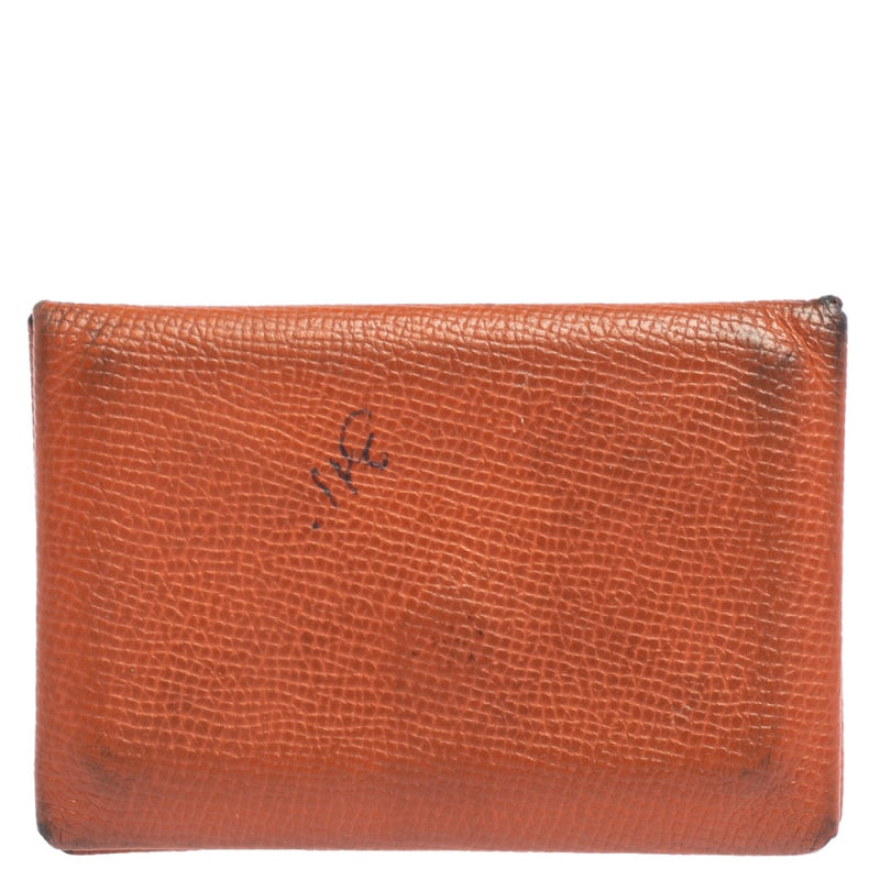 Herm?s Herm&egrave;s  Orange Epsom Leather Calvi Card Holder