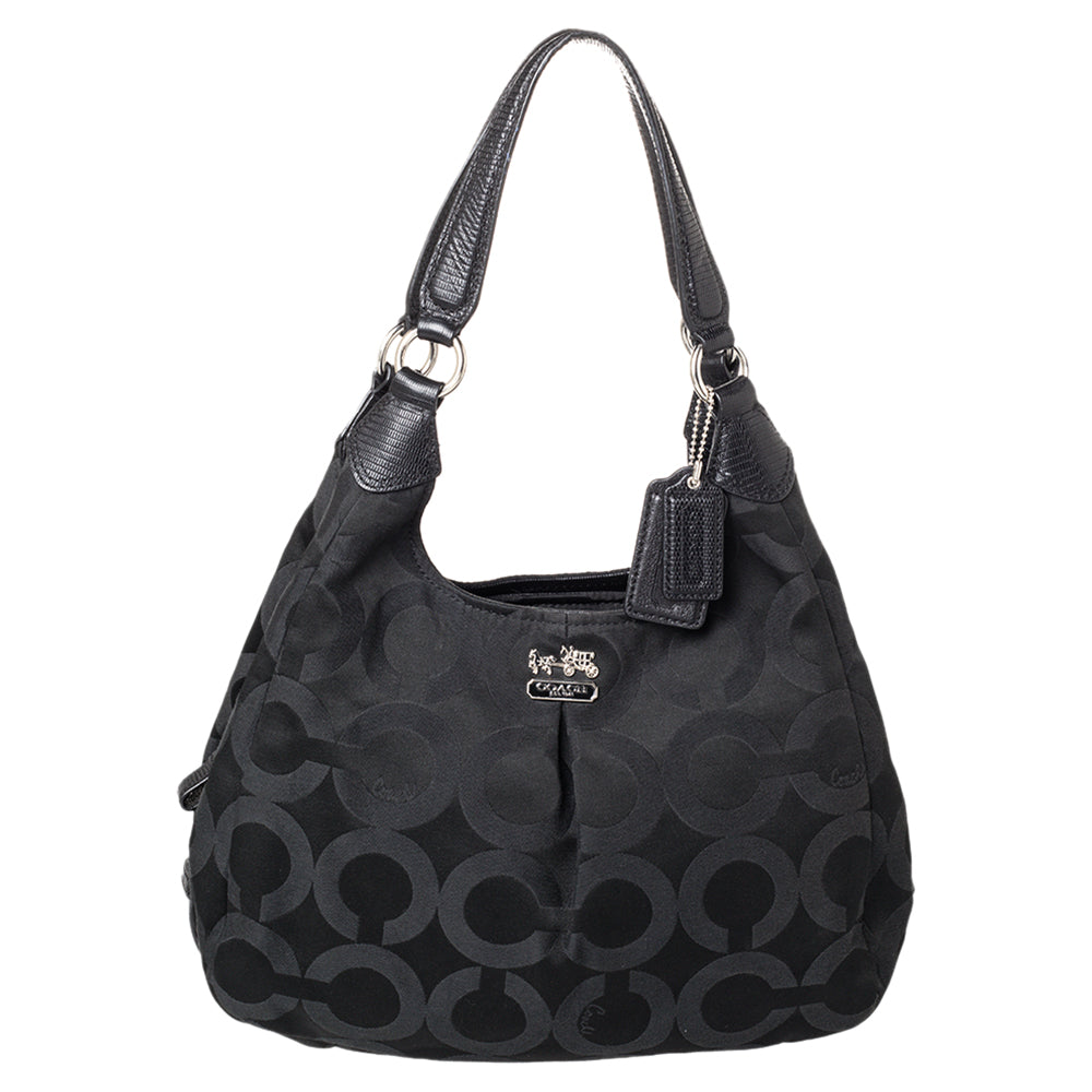 Coach Black Signature Canvas and Leather Madison Hobo