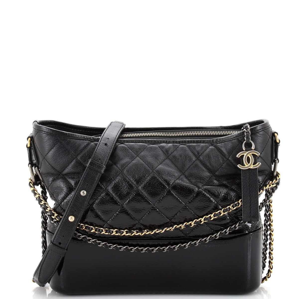 Chanel CHANEL Gabrielle Hobo Quilted Goatskin and Patent Medium