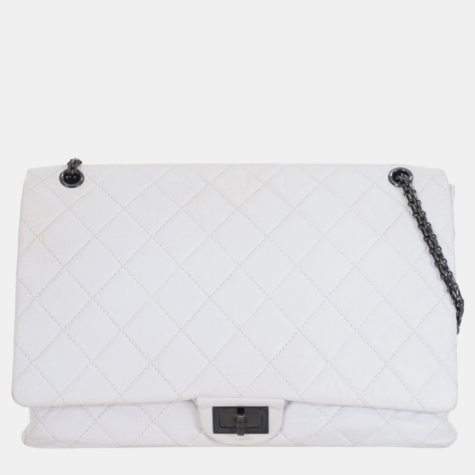 Chanel Sac à rabat Maxi en cuir blanc vieilli réédité