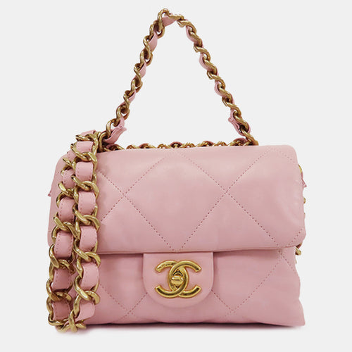 Quilted Lambskin Chain Top Handle Flap  Bag