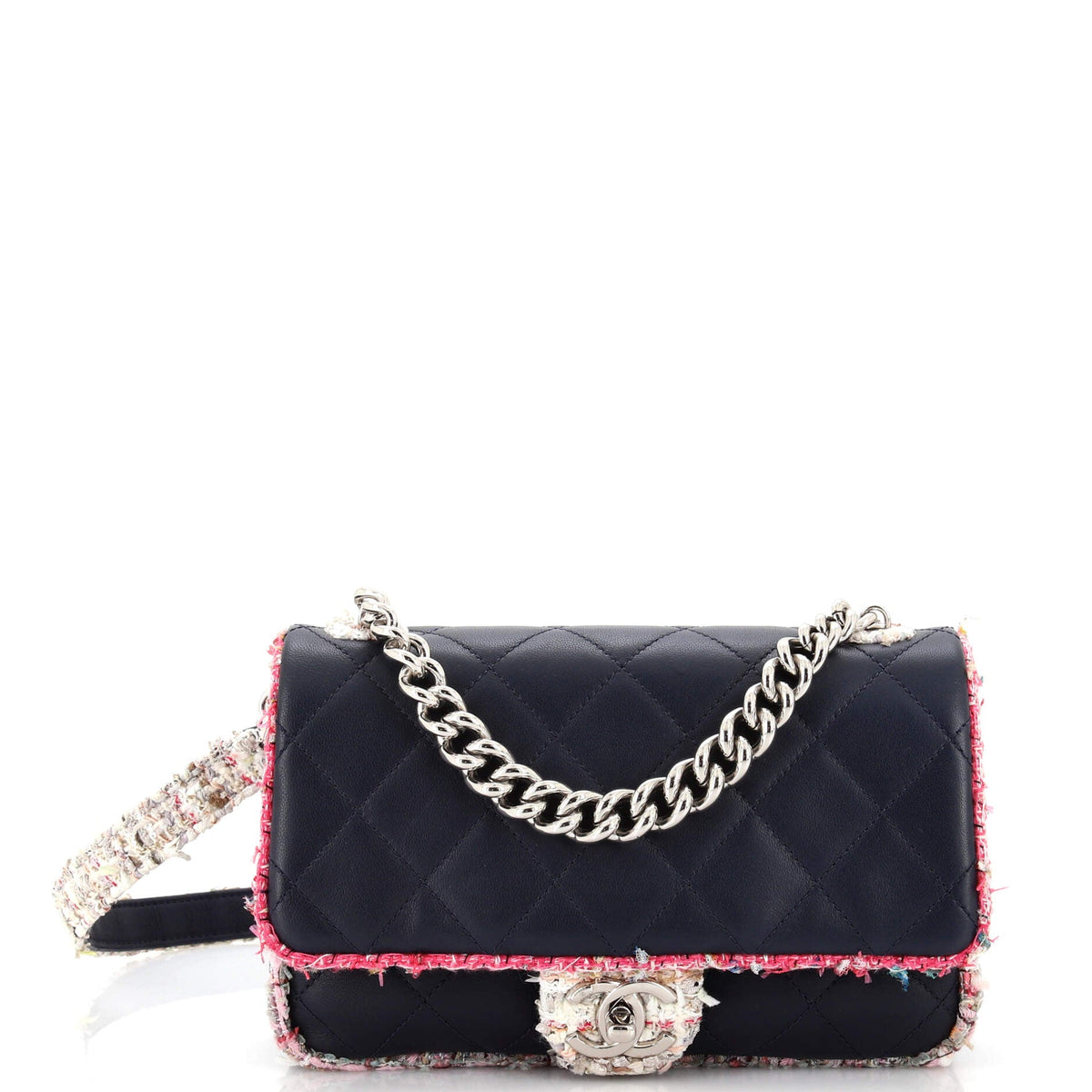 Chanel CHANEL Elegant Trim Single Flap Bag Quilted Lambskin with Tweed