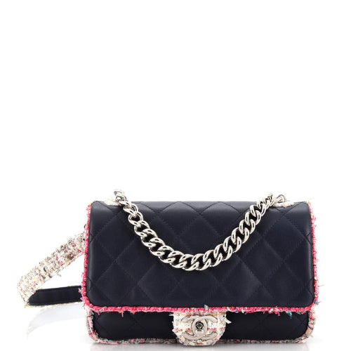 CHANEL Elegant Trim Single Flap Bag Quilted Lambskin with Tweed