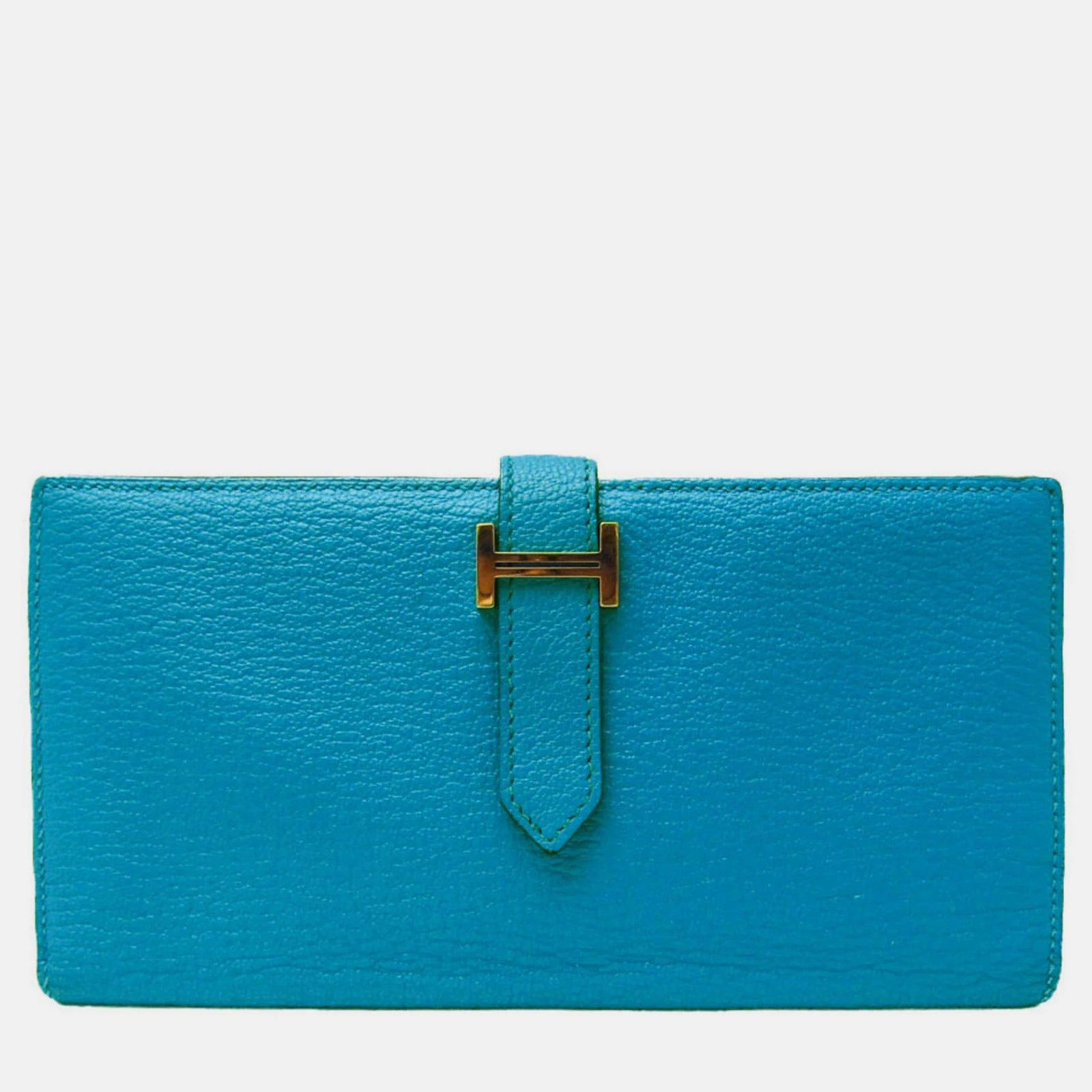 Herm?s Blue Epsom Leather Bearn Classic Wallet