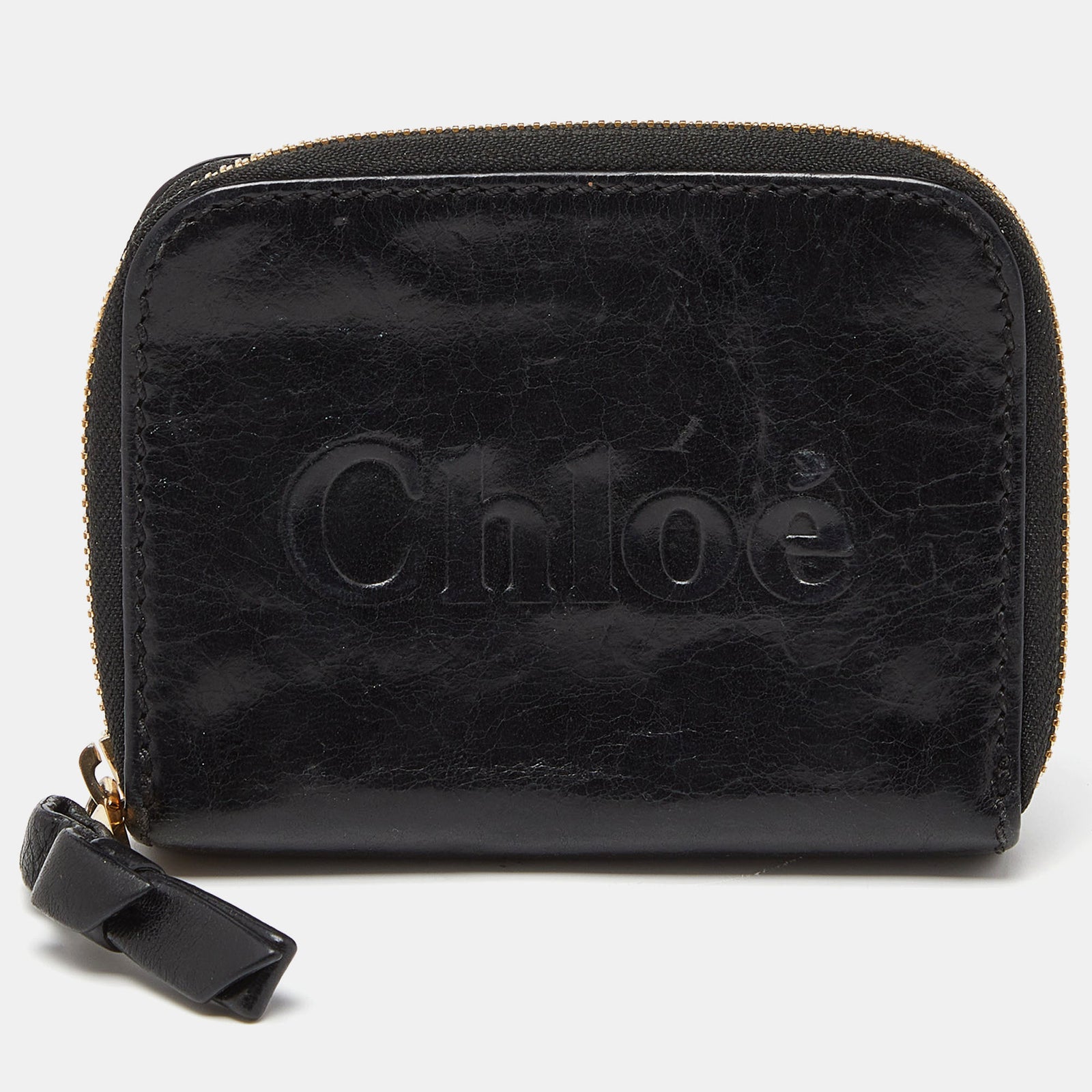 Chloe Black Leather Zip Compact Wallet