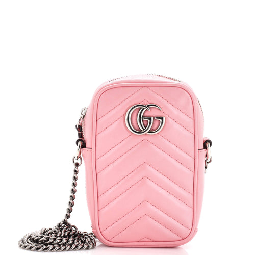 GUCCI GG Marmont Vertical Phone Crossbody Bag Matelasse Leather Mini