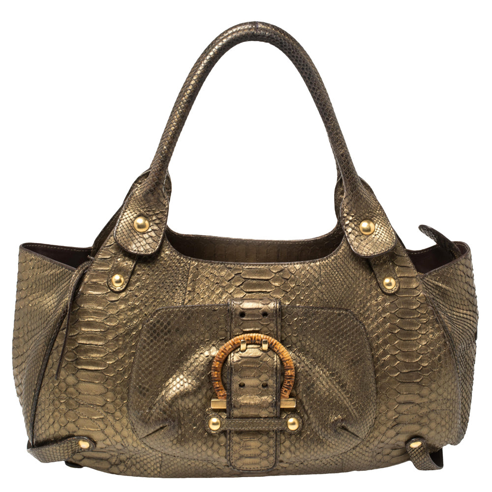 Salvatore Ferragamo Gold Python Shoulder Bag