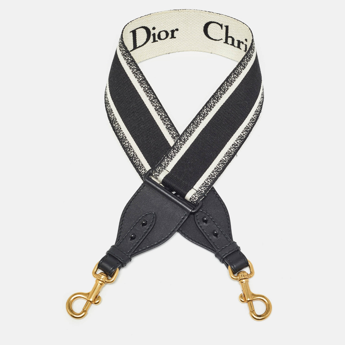 Dior Black/White Logo Canvas and Leather Shoulder Bag Strap