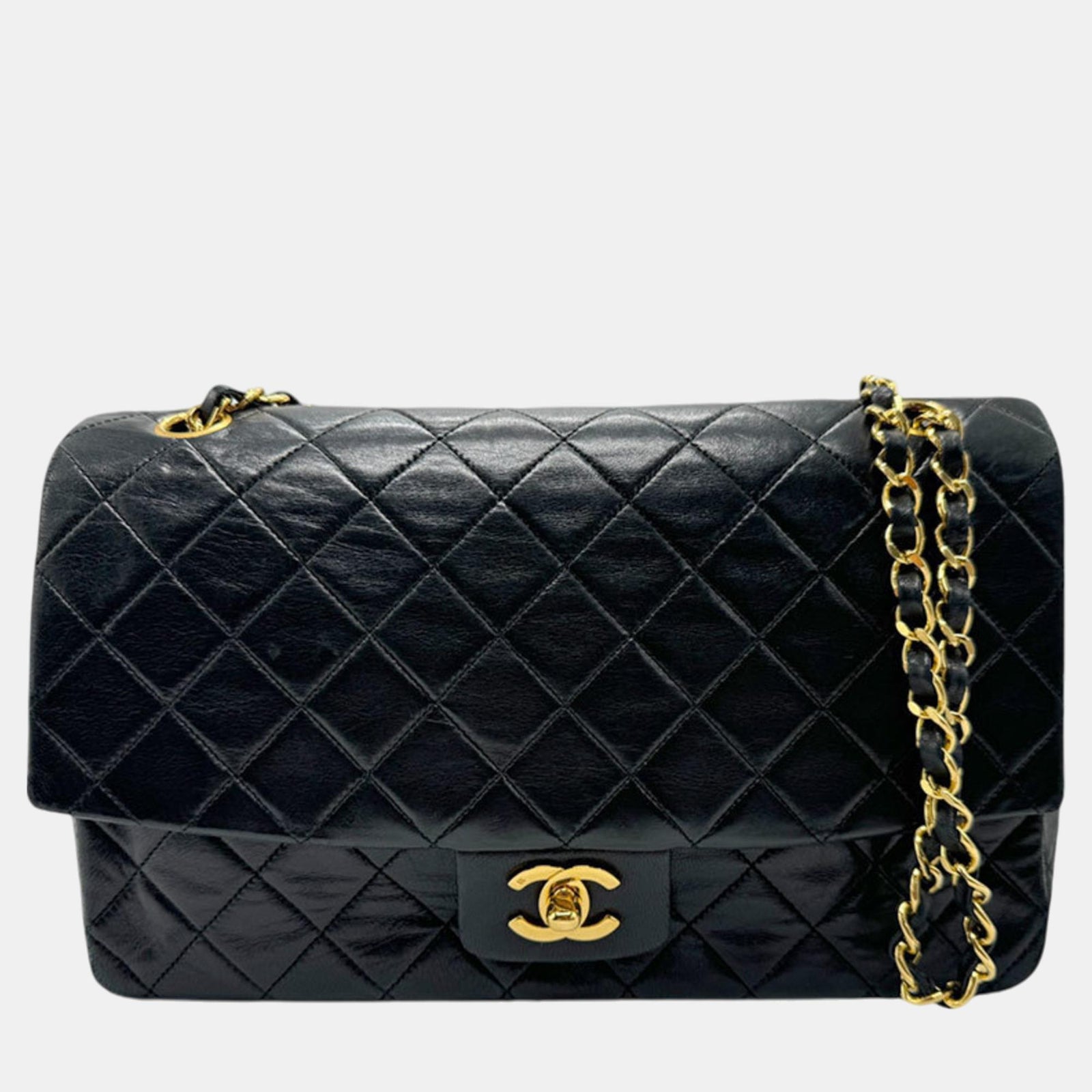 Chanel Schultertasche aus Lammleder in Schwarz und Gold