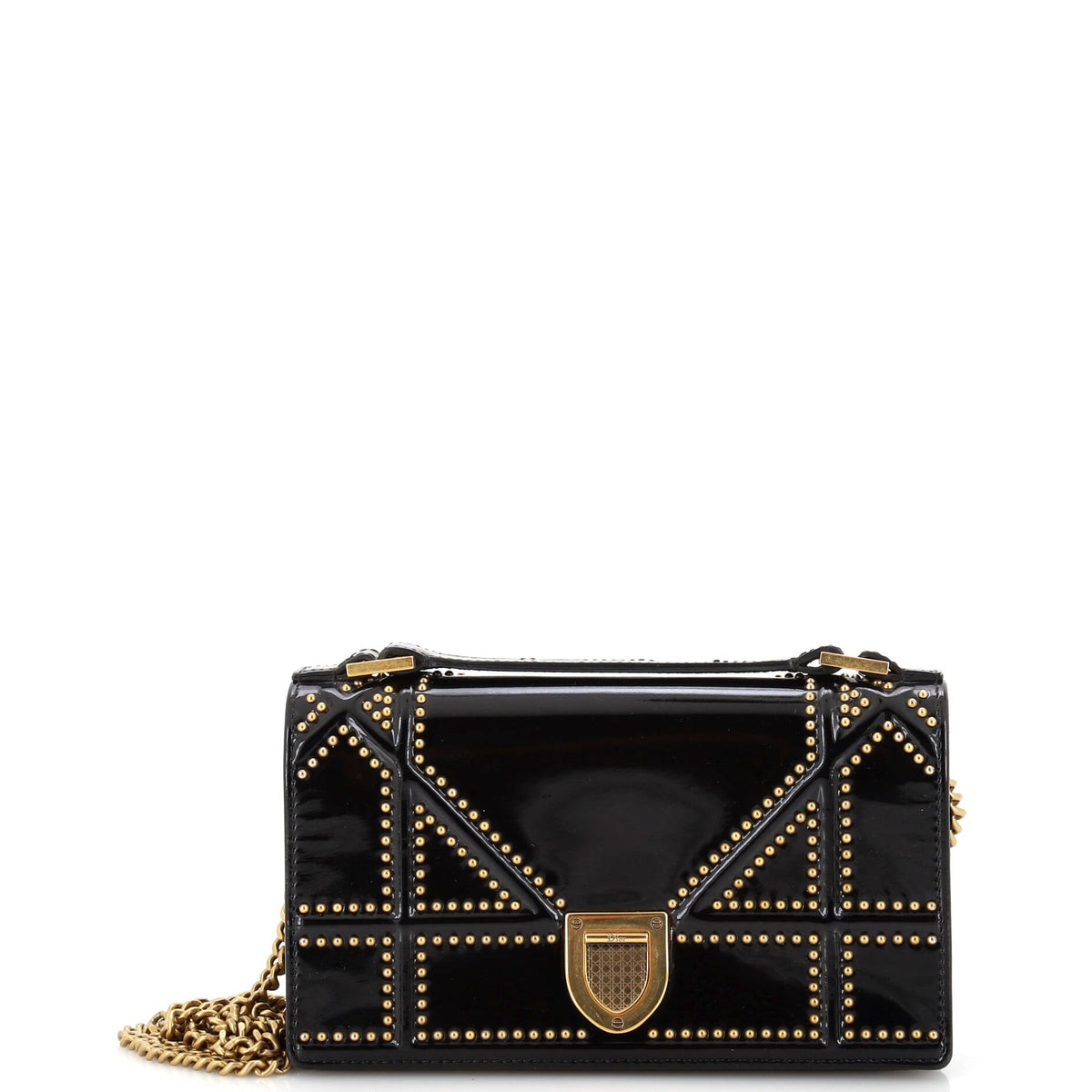 Christian Dior Diorama Chain Flap Clutch Studded Patent