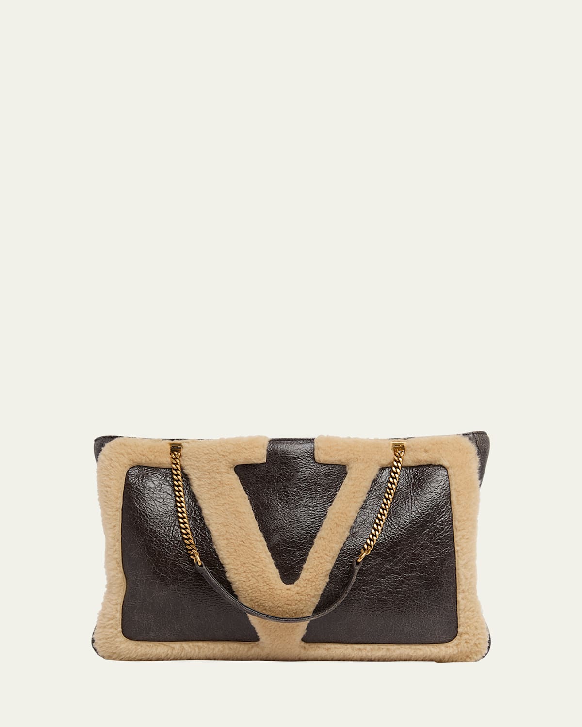 Valentino Viva Superstar Medium Shearling VLogo Tote Bag