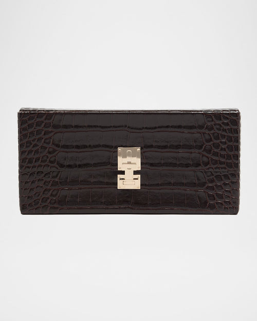 T-Latch Glossed Croc-Effect Leather Clutch Bag