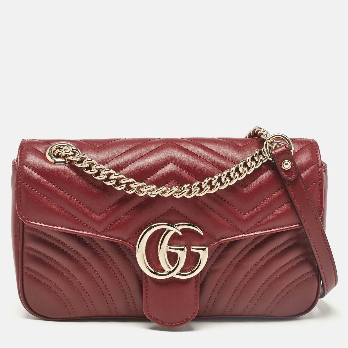 Gucci Burgundy Matelass&eacute; Leather Small GG Marmont Shoulder Bag