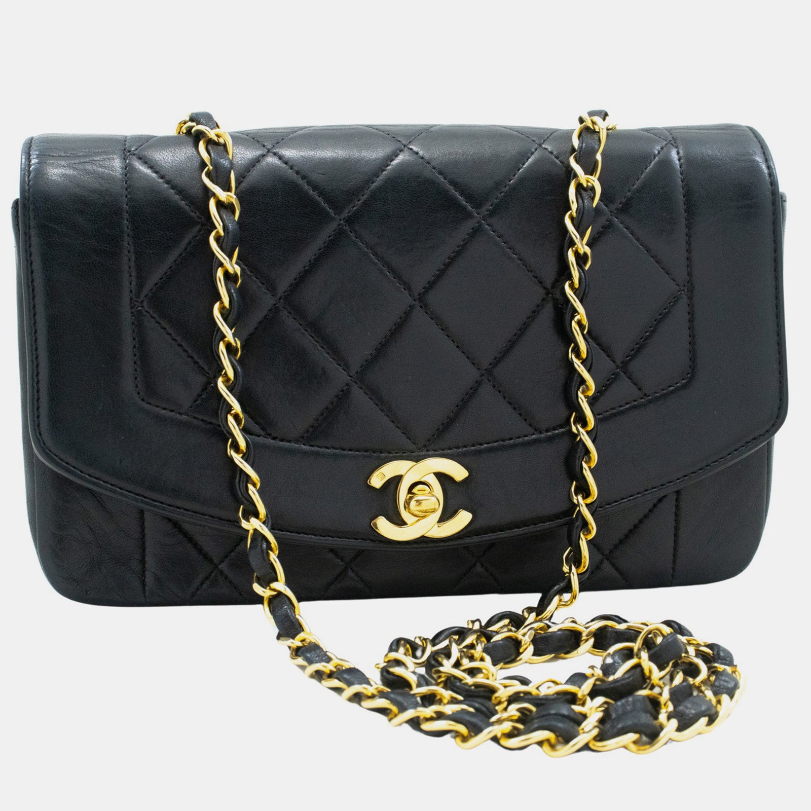 Chanel Sac à rabat Diana vintage en cuir noir