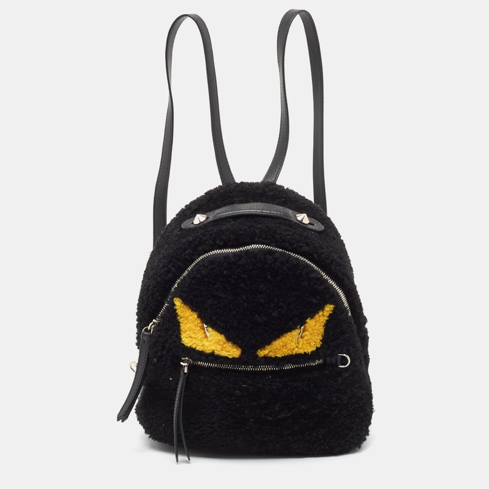 Fendi Black Shearling and Leather Monster Backpack