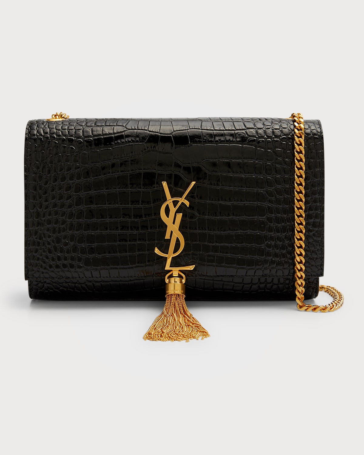 Boss Kate Medium Tassel YSL Crossbody Bag in Croc-Embossed Leather