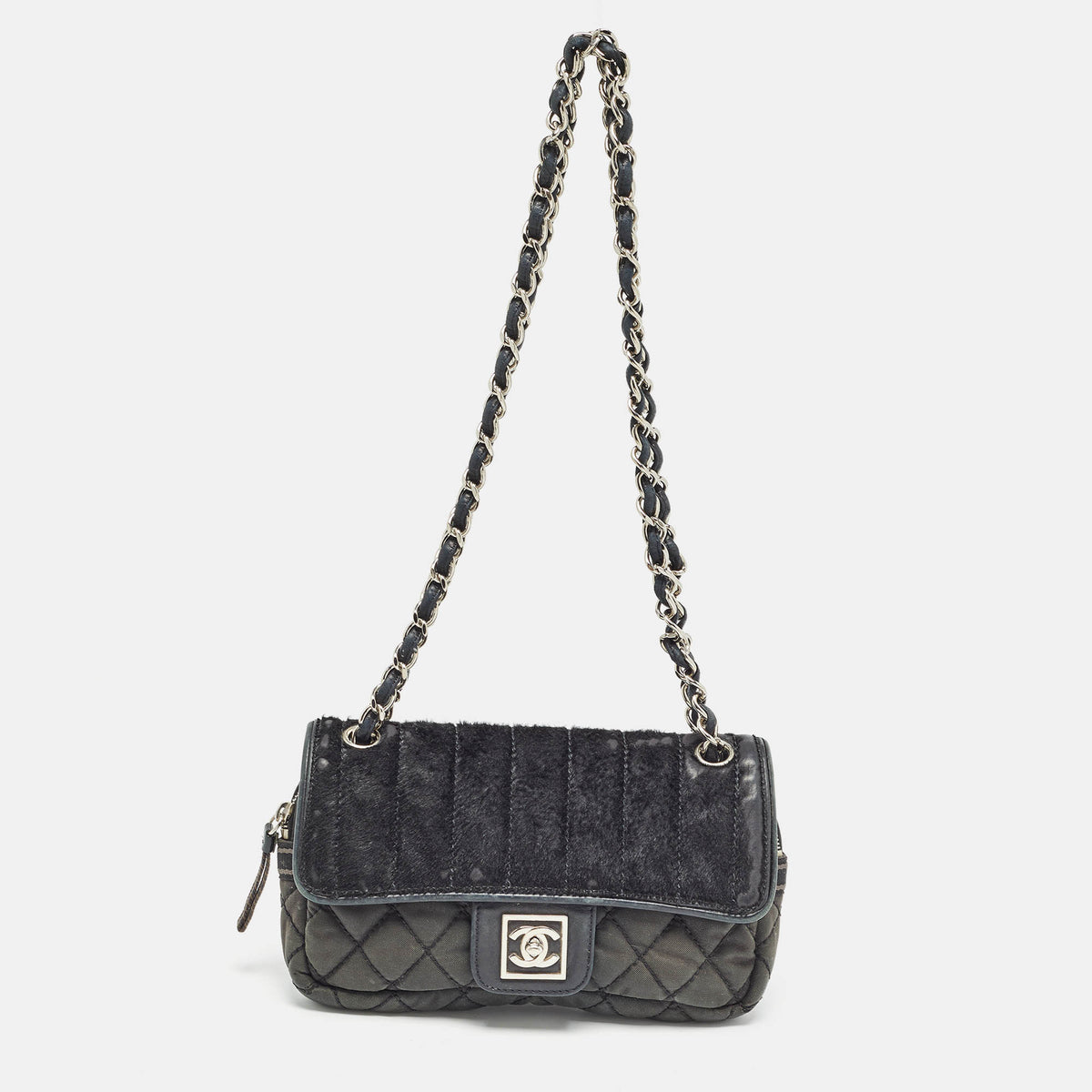 Chanel Black Quilted Nylon and Leather Sport Line Camera Flap Bag