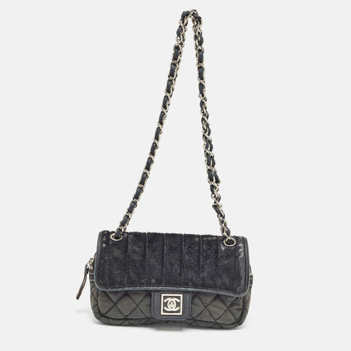 Black Quilted Nylon and Leather Sport Line Camera Flap Bag