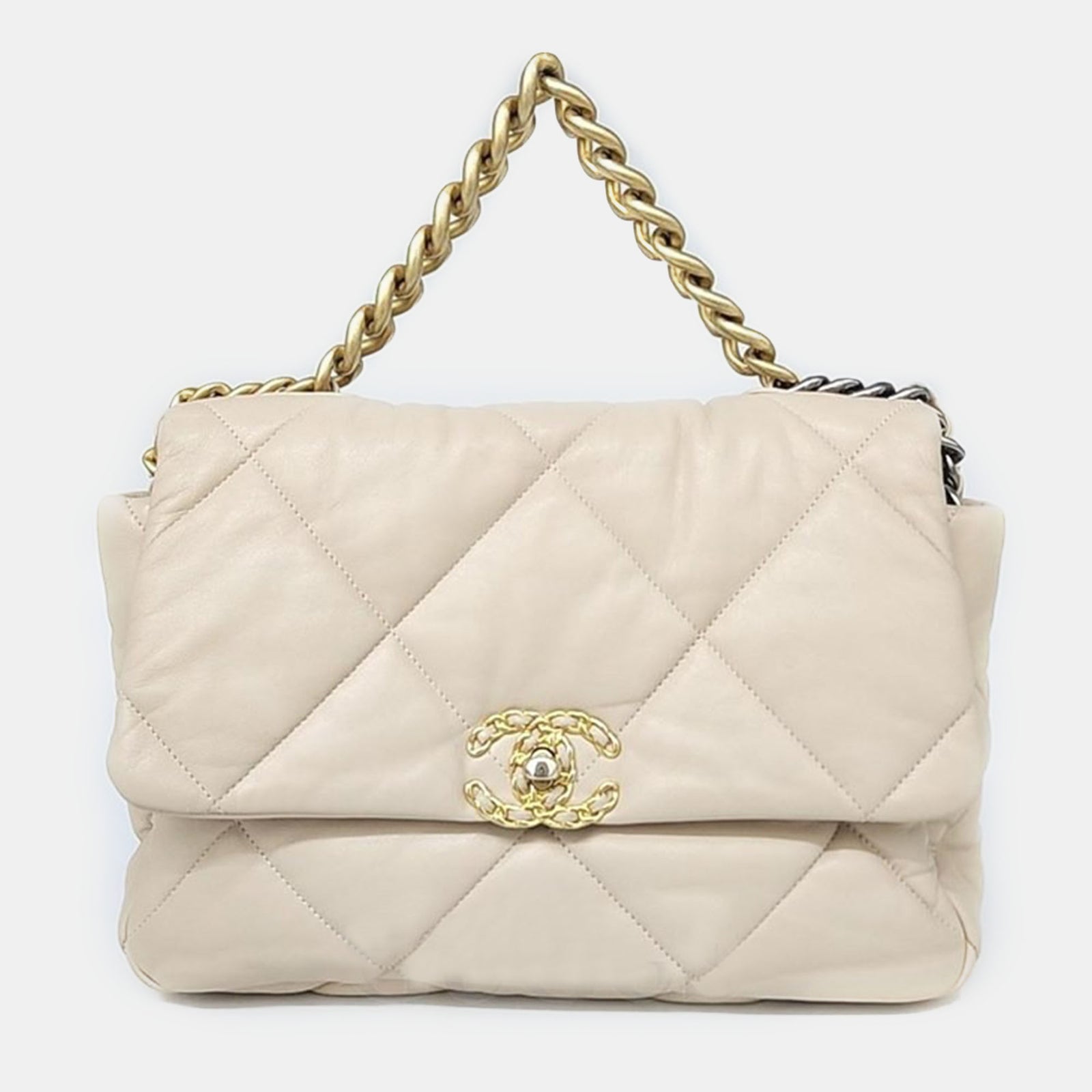 Chanel Beige Leather Large 19 Flap Bag