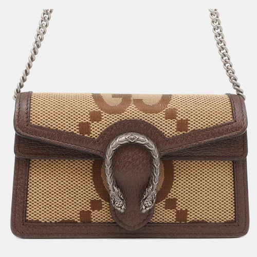 Beige/Brown Canvas and Leather Jumbo GG Dionysus Shoulder Bag