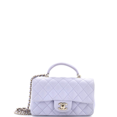 CHANEL Classic Single Flap Top Handle Bag Quilted Lambskin Mini