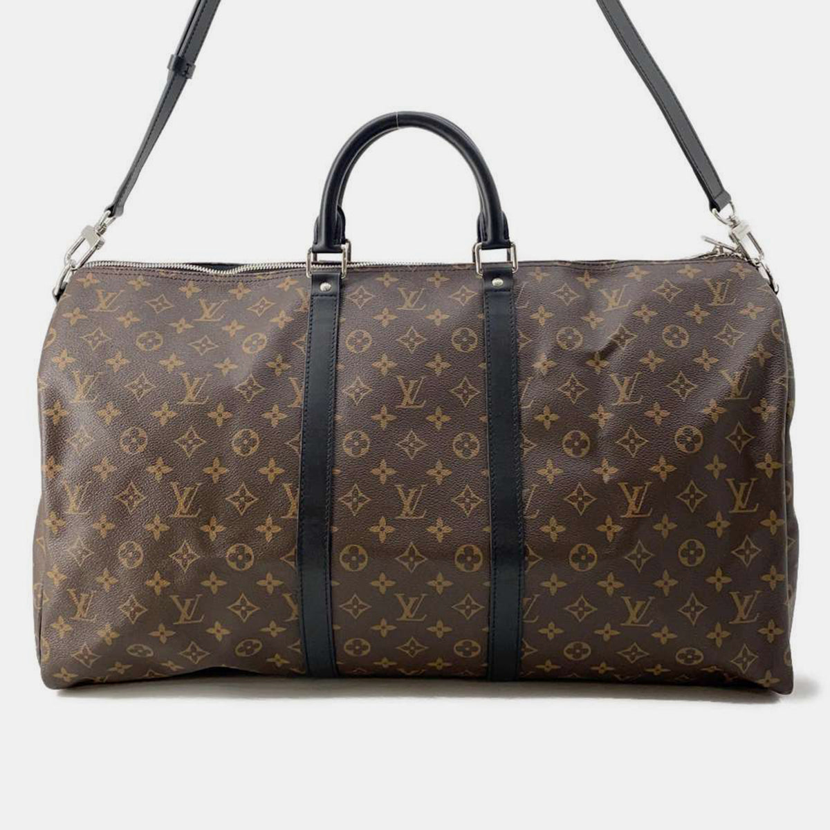 Louis Vuitton Bordeaux/Black Monogram Macassar Canvas Keepall Bandouliere Bag 55