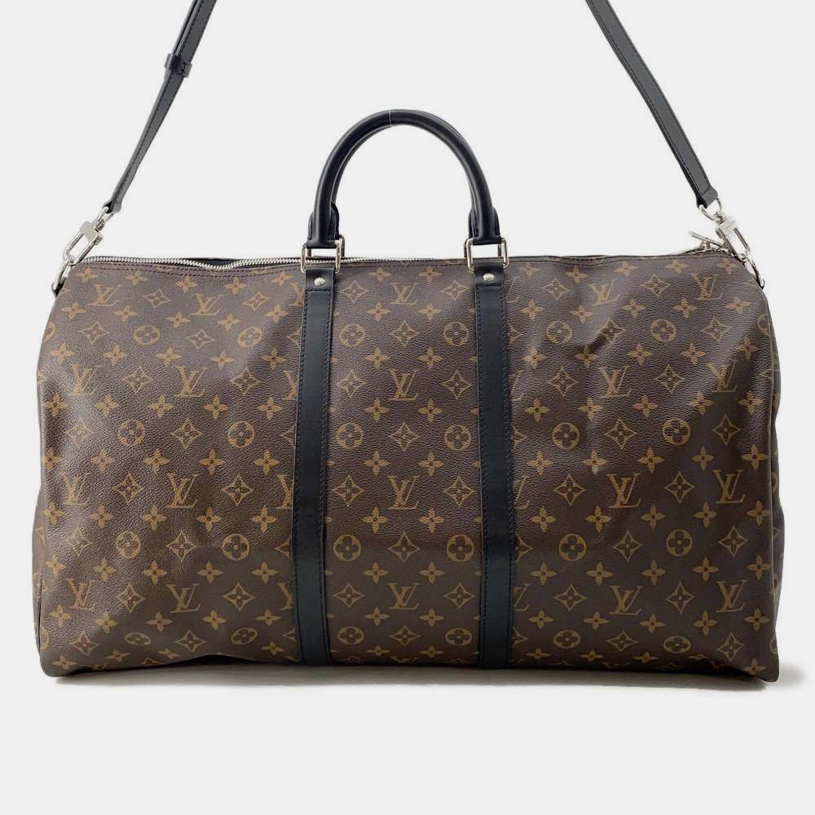 Louis Vuitton Sac bandoulière Keepall en toile Macassar monogrammée bordeaux/noir 55