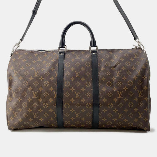 Bordeaux/Black Monogram Macassar Canvas Keepall Bandouliere Bag 55