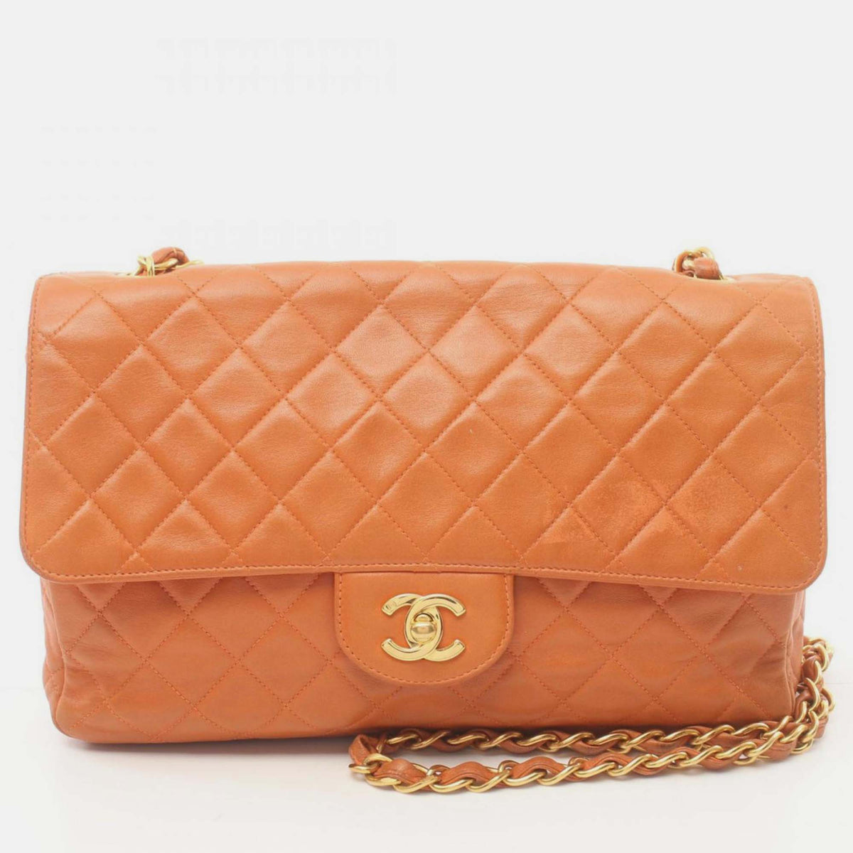 Chanel Orange Lambskin Matelasse Shoulder Bag