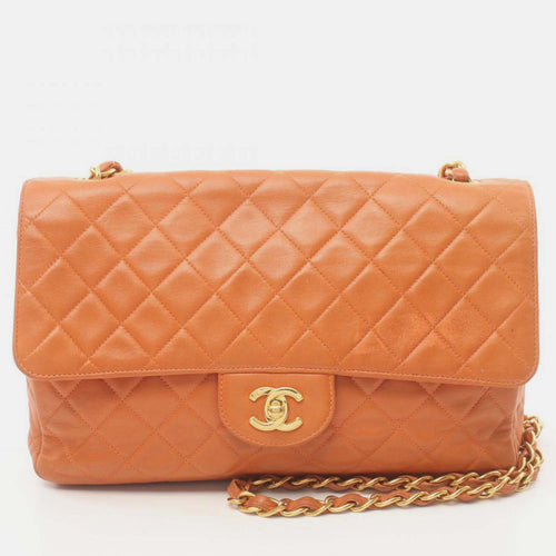 Orange Lambskin Matelasse Shoulder Bag