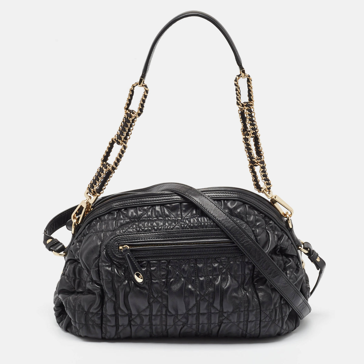Dior Black Cannage Gaufre Leather Delices Shoulder Bag