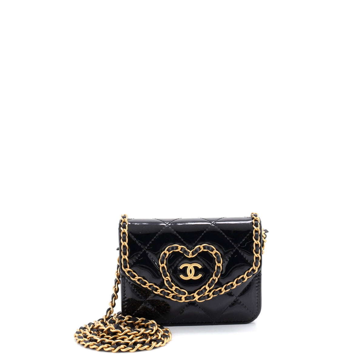 Chanel CHANEL Heart Chain Flap Bag Quilted Patent Mini