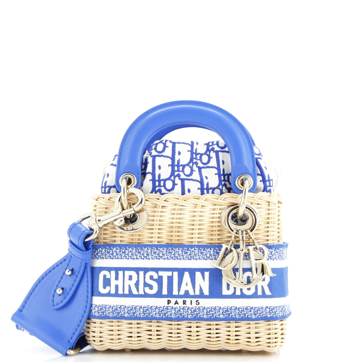 Christian Dior Lady Dior Bag Wicker and Oblique Canvas Mini