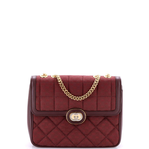 GUCCI Deco Chain Flap Bag Mixed Quilt Mini GG Canvas and Leather Small