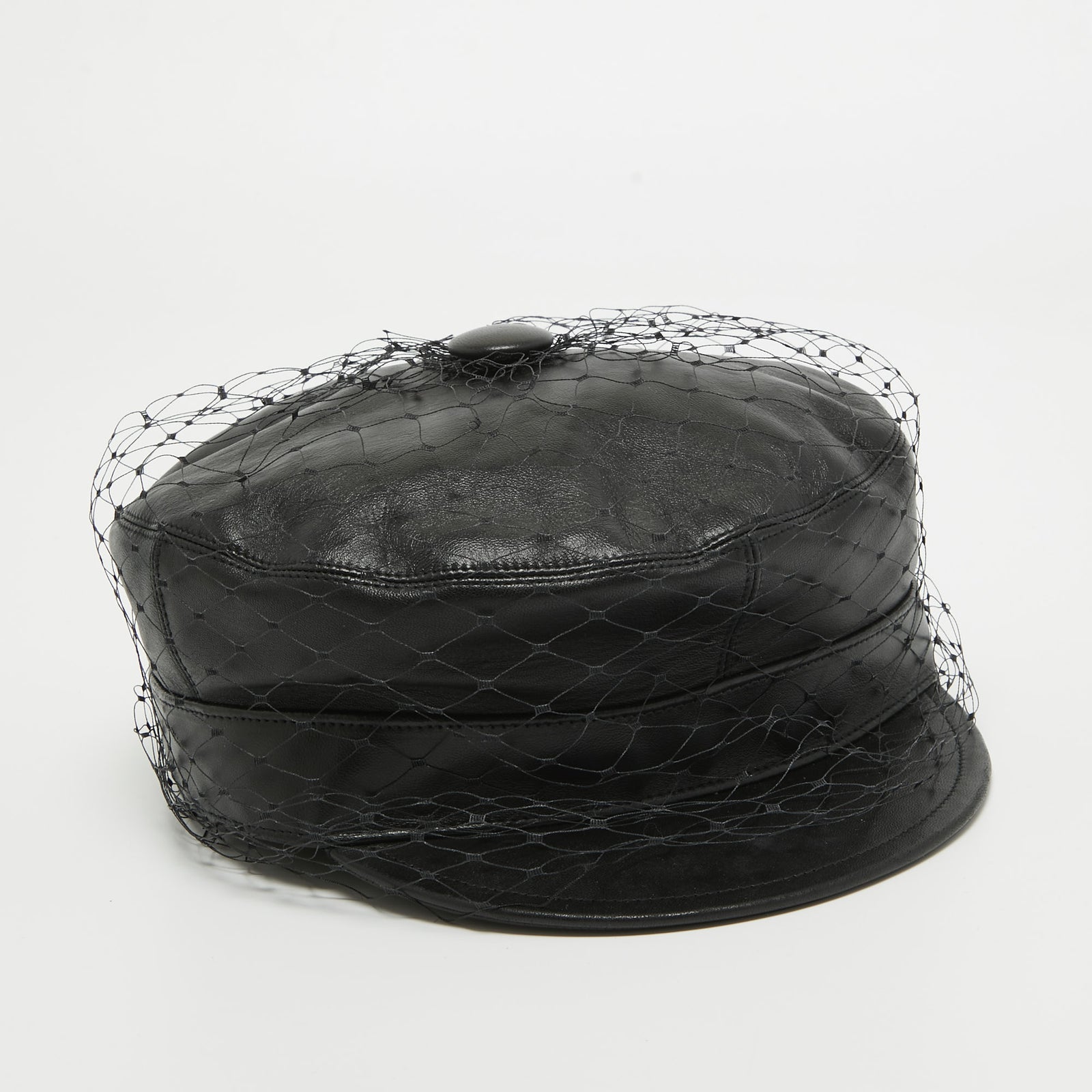 Dior Black Leather Newsboy Veil Cap