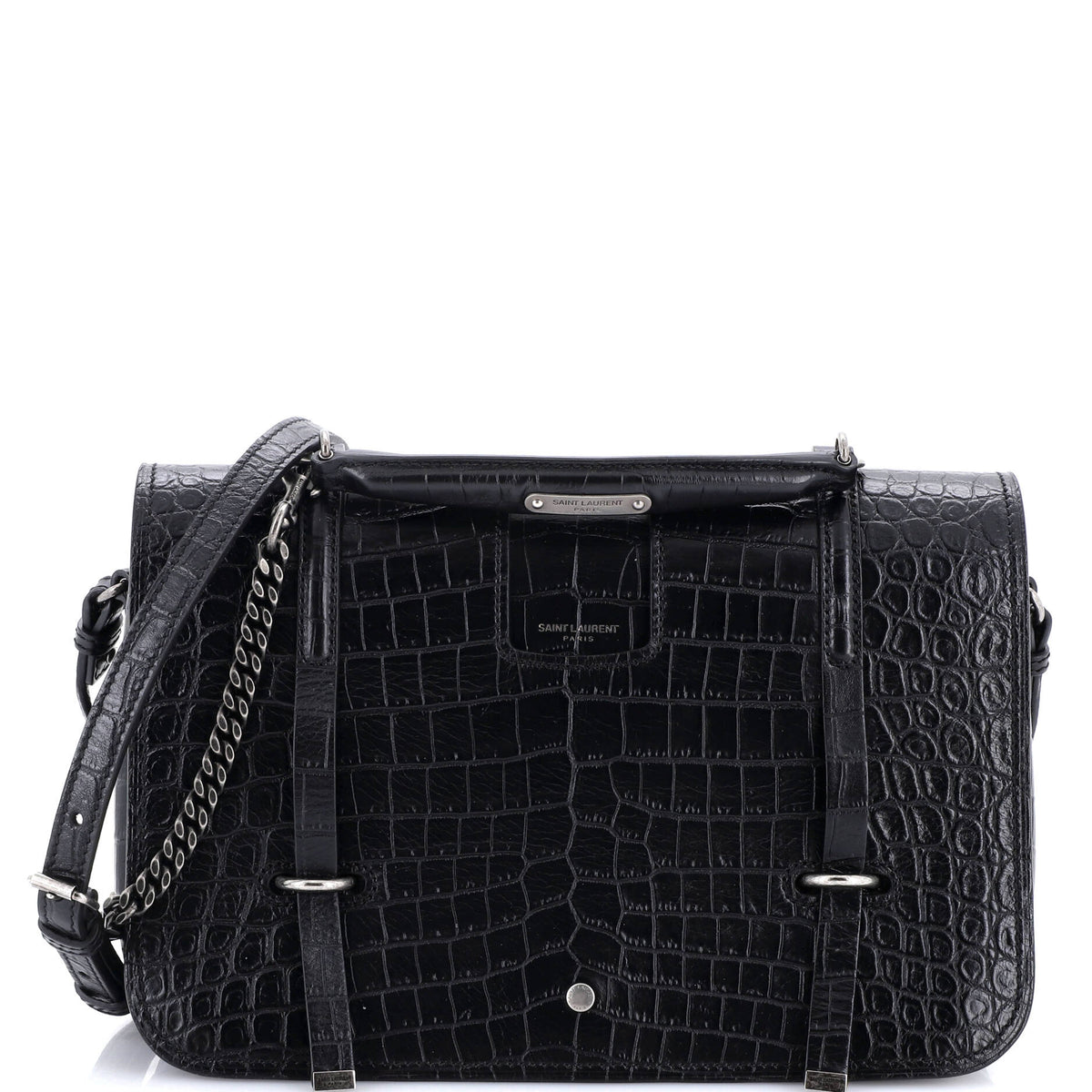 Saint Laurent Charlotte Flap Bag Crocodile Embossed Leather Large