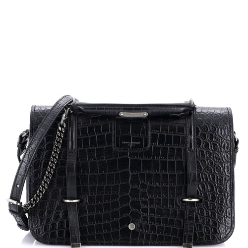 Charlotte Flap Bag Crocodile Embossed Leather Large