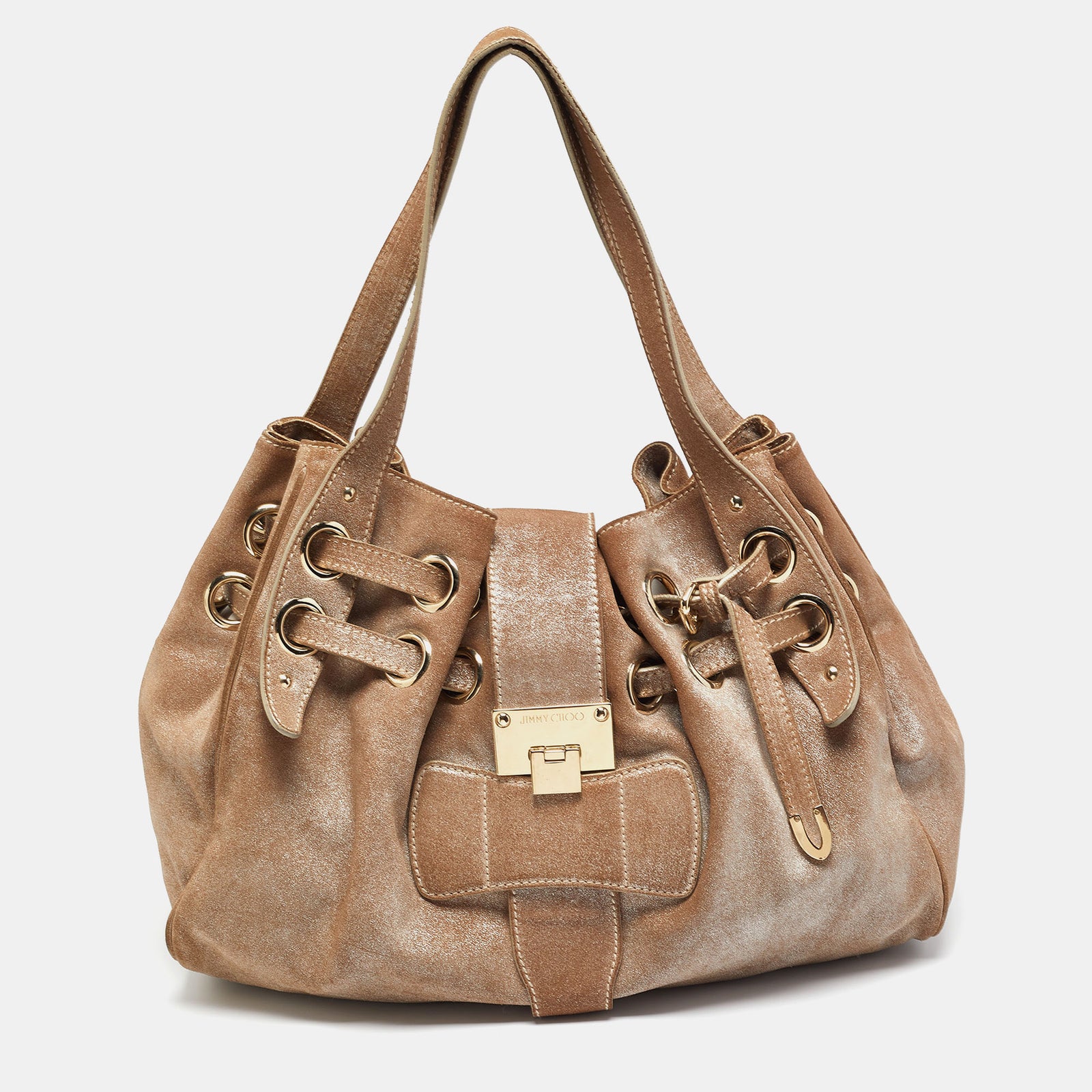 Jimmy Choo Dark Beige/Silver Shimmering Suede Ramona Tote