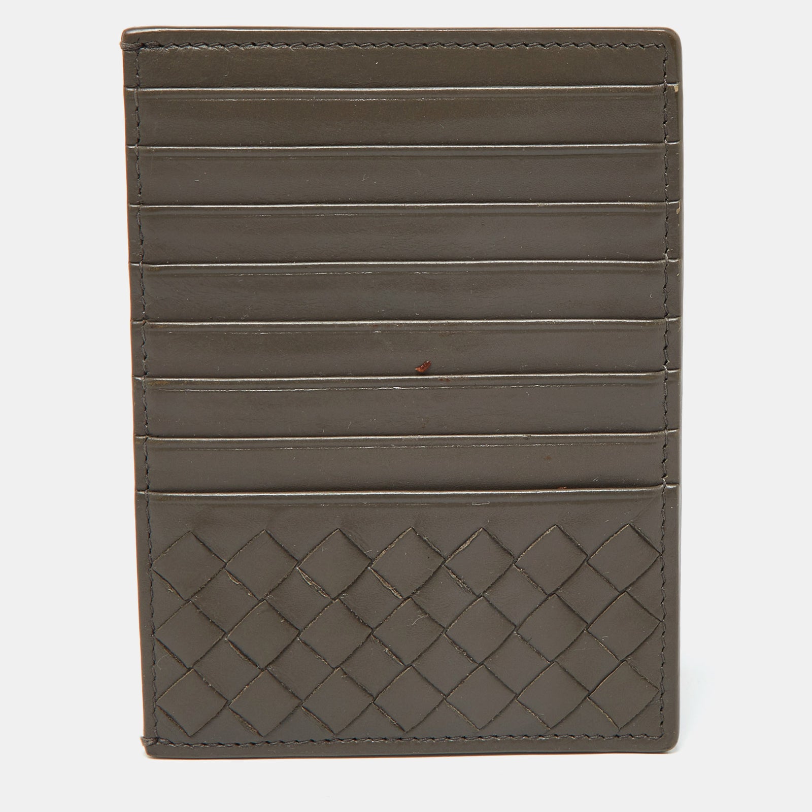 Bottega Veneta Porte-cartes zippé en cuir intrecciato gris