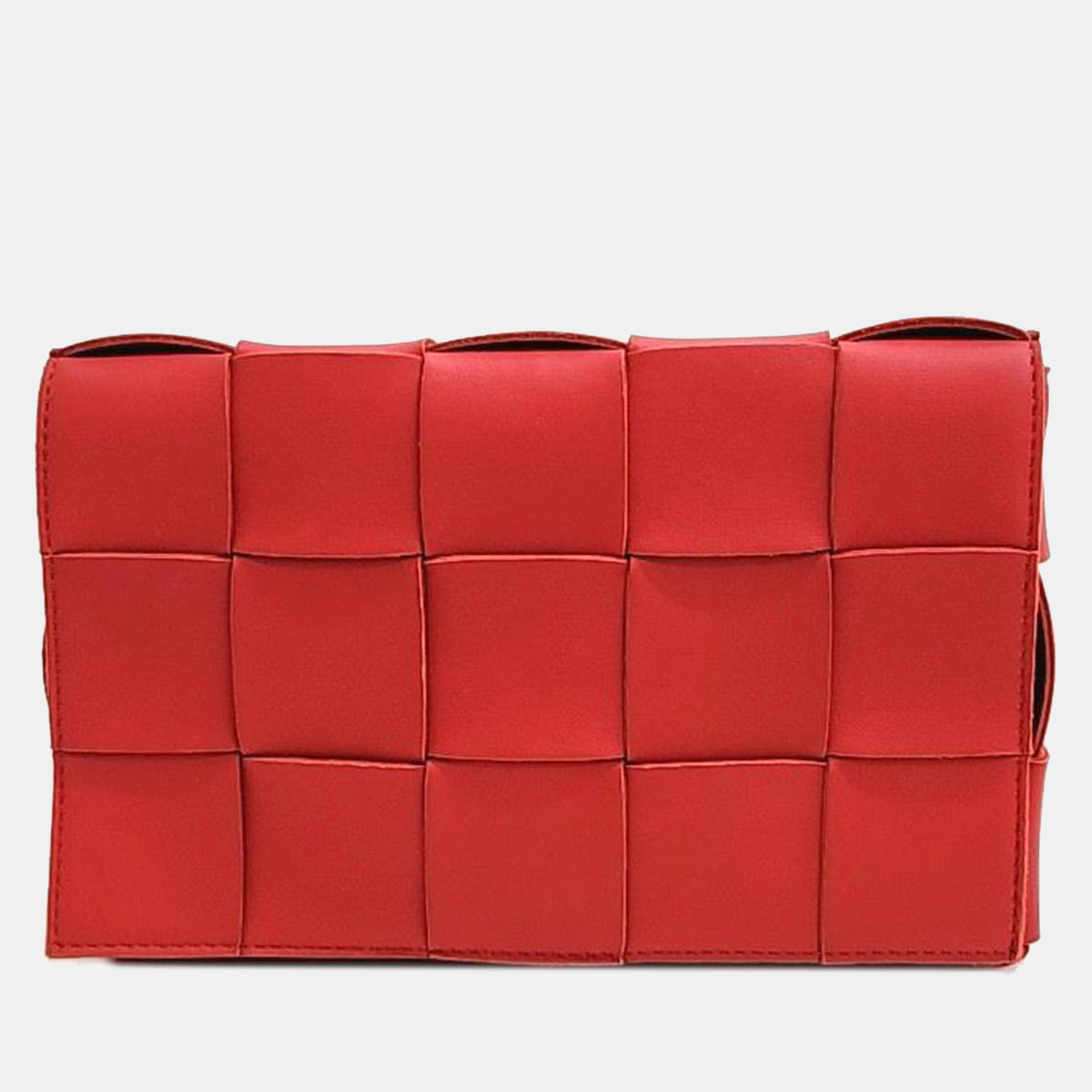Bottega Veneta Red Woven Leather Cassette Shoulder Bag