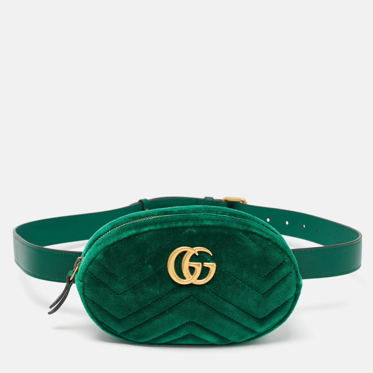 Gucci Green Matelass&eacute; Velvet Mini GG Marmont Belt Bag