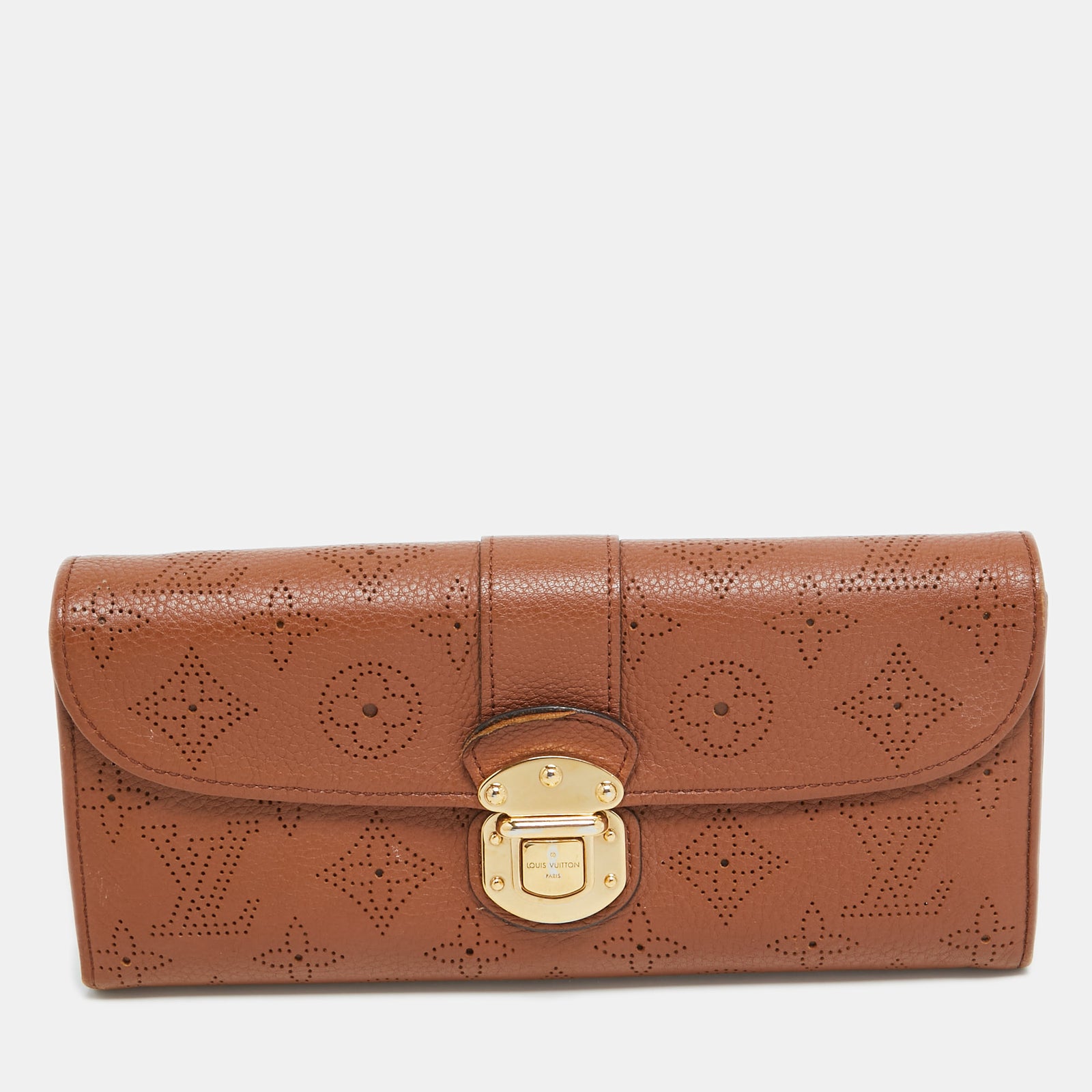 Louis Vuitton Portefeuille Amelia en cuir cognac avec monogramme Mahina